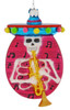 Mariachi Skeleton Disk Glass Ornament trumpet front