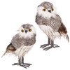 Fluffy Gray Textured Owl Figurine with feathers - Large