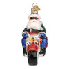 Biker Motorcycle Santa Glass Ornament front