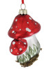 White Spotted Red Mushroom Glass Ornament  white stem top side