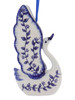 Delft Blue Style Vine Design Swan Ornament head up right side