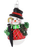 2 Piece Set Frosty with Umbrella Snowman Glass Ornament green scarf front