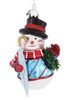 2 Piece Set Frosty with Umbrella Snowman Glass Ornament red scarf front