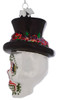 Top Hat Decorated Skull Glass Ornament green eyes left side