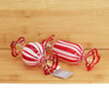 Peppermint Stripes Wrapped Candy Glass Ornament Wood Background