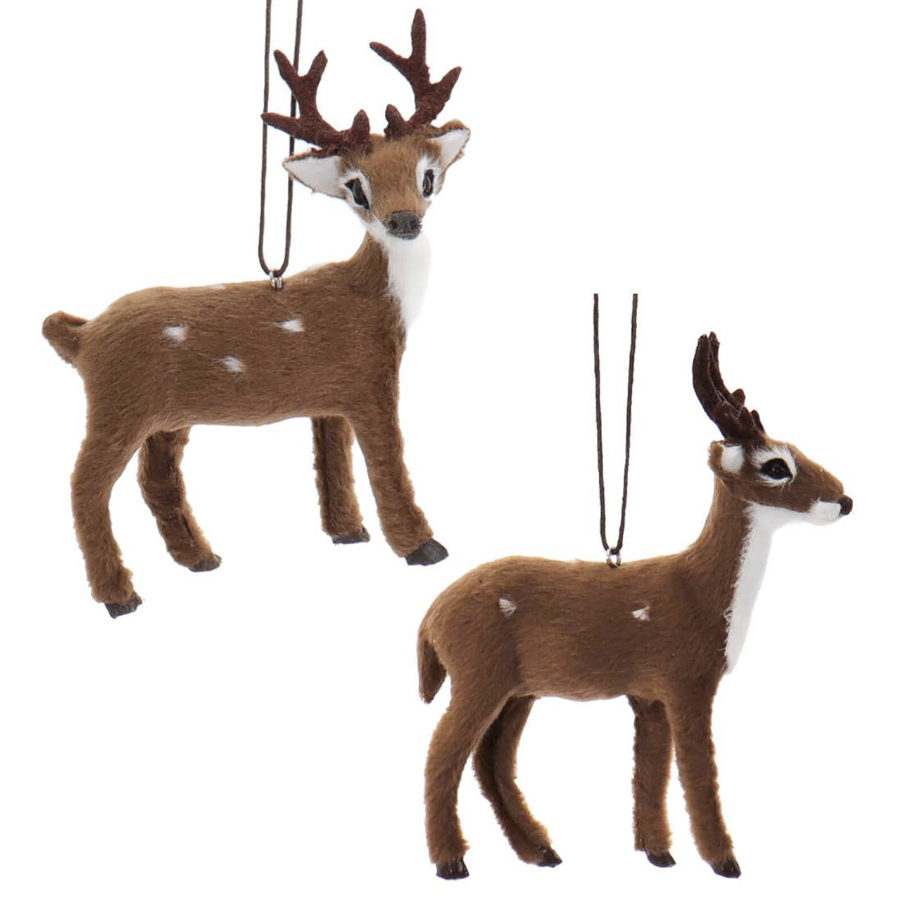 Buck w Antlers Standing Woodland Christmas Tree Ornament Faux Fur Large Deer 