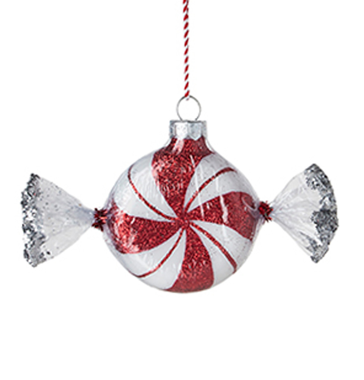 RAZ 4 Red and White Ribbon Candy Ornament - set of 3