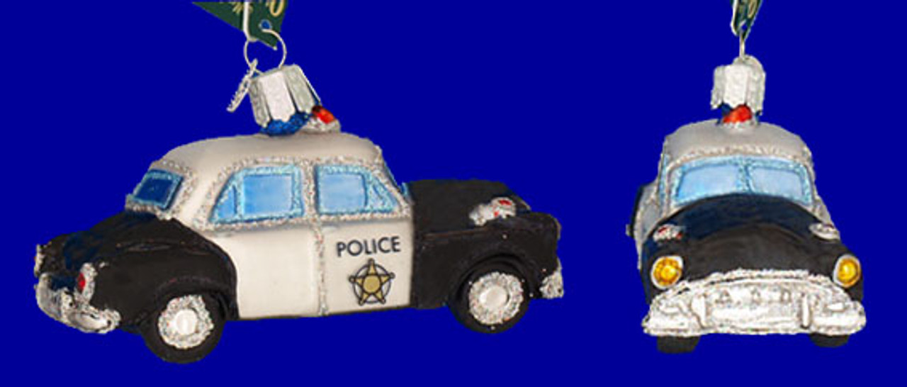 OLD WORLD CHRISTMAS POLICE CAR OFFICER'S CRUISER GLASS CHRISTMAS ORNAMENT 46044 