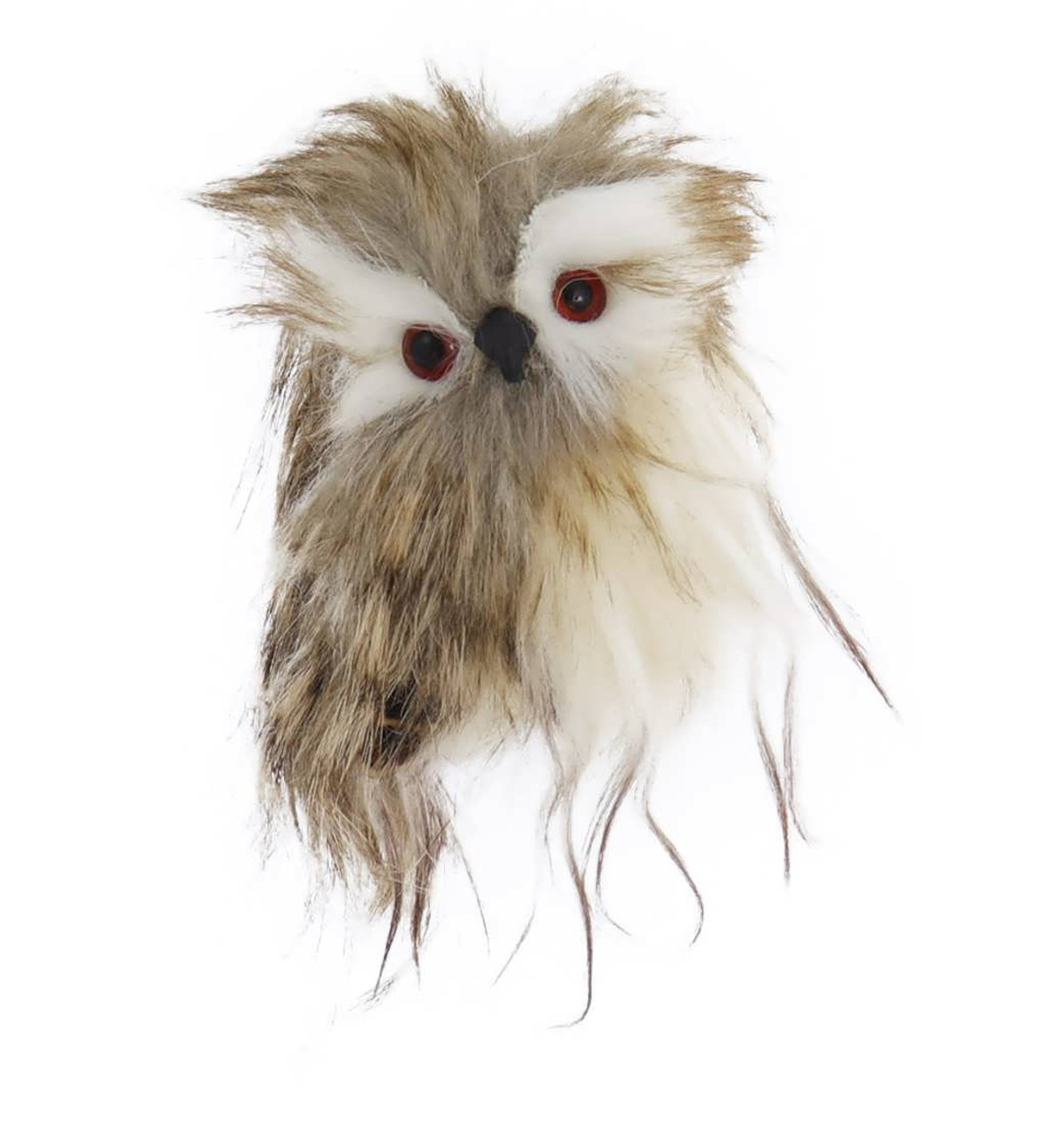 Brown Speckled Long Haired Furry Owl Ornament 5/