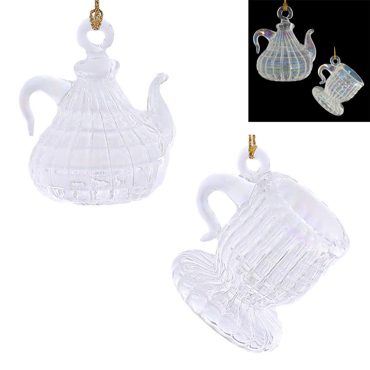 2 pc Mini Teapot and Cup Mouth-Blown Egyptian Glass Ornaments 2 1/2