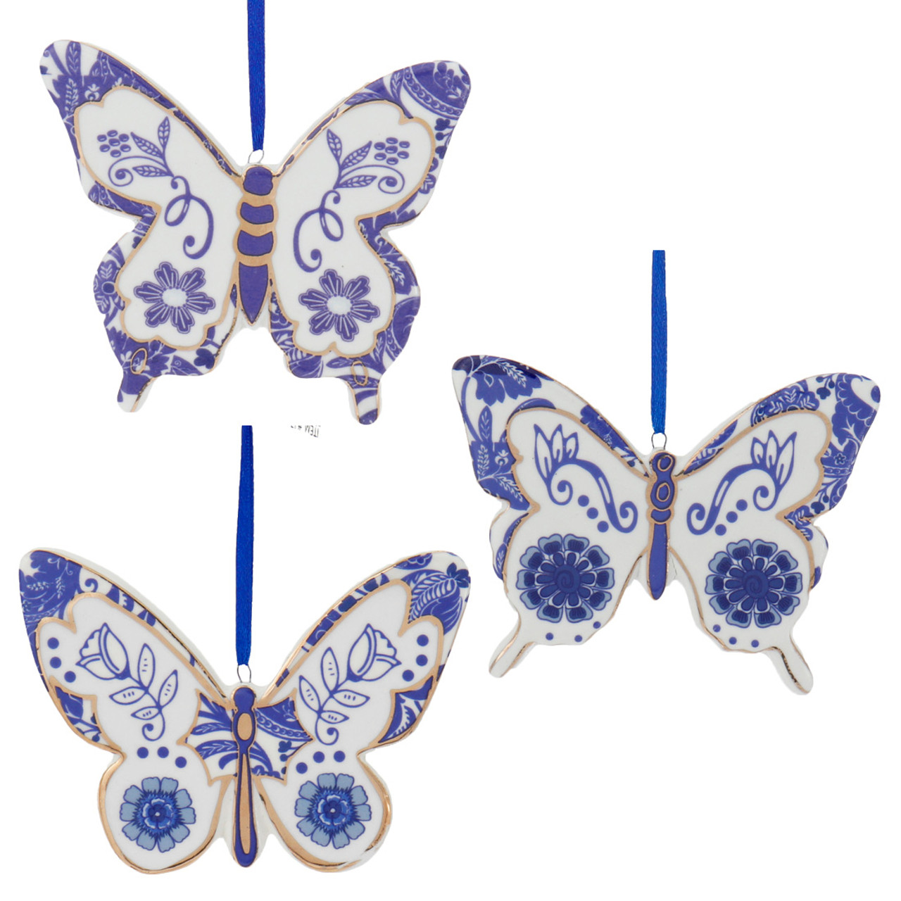 Indigo Blue and White Butterfly Porcelain Ornament 4