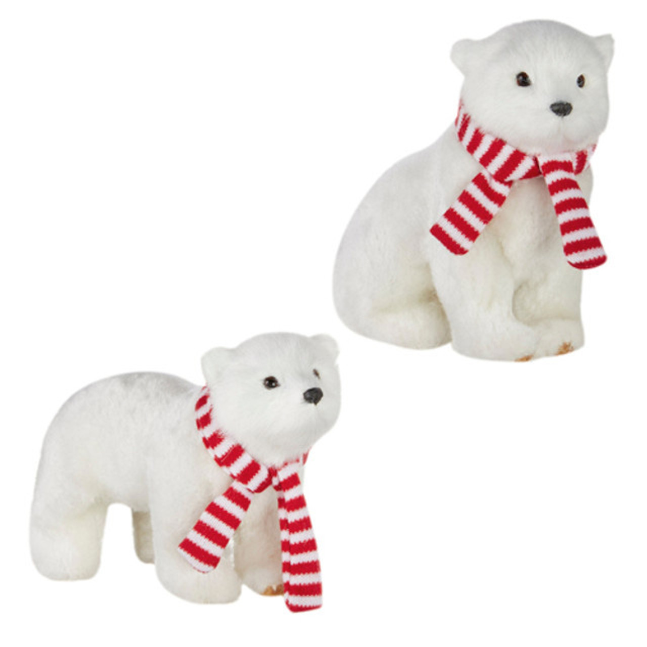 Striped Scarf Arctic Fuzzy Polar Bear Ornament 5 1/4/