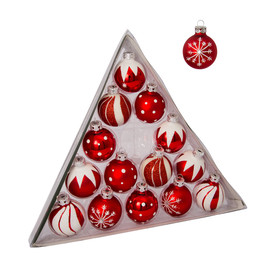 15pc Mini Red and White Round Ornaments Set