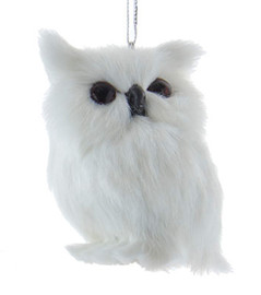 Furry Winter White Wildlife Owl Ornament