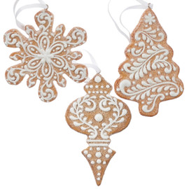 White Icing Vine Scrolls Gingerbread Cookie Ornament