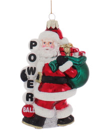 Power Ball Lottery Santa Glass Ornament