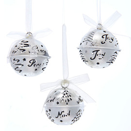 Peace, Noel or Joy Silver Plated Metal Bell Ornament