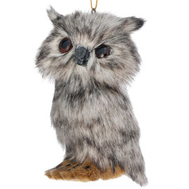 Grey Black Mix Furry Owl Ornament
