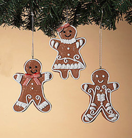 Set of 3 White Icing Gingerbread Cookie Ornaments