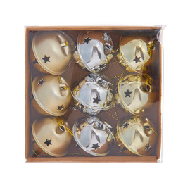 9pc Gold Silver Metal Jingle Bells Ornaments Boxed Set