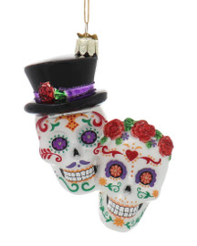 Day of Dead Skull Couple Glass Ornament
