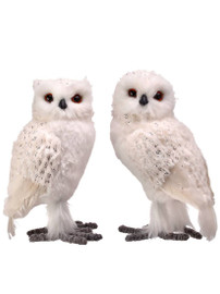 Faux Fur White with Silver Owl Figurine