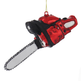 Red Chainsaw Glass Ornament