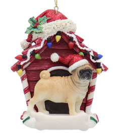 Doghouse with Tan Pug Ornament