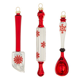 Large Red and White Kitchen Utensil Glass Ornament