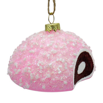Pink Snowball Cake Glass Ornament Side