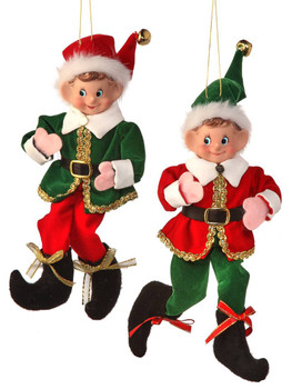 Stylish Gold Trim Christmas Elf Doll Ornament