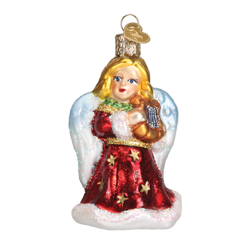 Angel w/ Lyre Glass Ornament Red Gown 10239 10157