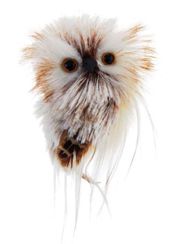 Set of 2 Fluffy, Feathered Brown and Cream Owl Ornament Facing Right 
