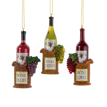 Wine Bottle in Basket Ornament