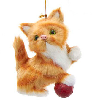 Plush Orange Kitten with Ball Ornament