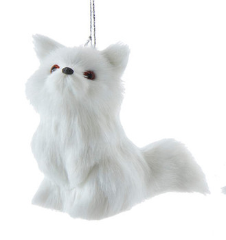 Furry Winter White Wildlife Fox Ornament