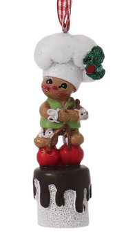 Gingerbread Boy or Girl on Marshmallow Ornament Boy Front
