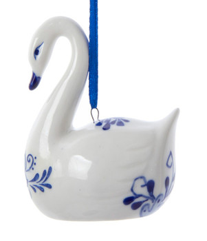 Set of 2 Delft Blue Precious Style Swan Ornament Wings In