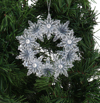 Set of 2 Blue and Semi-Clear Snowflake Wreath Ornament Light Garland