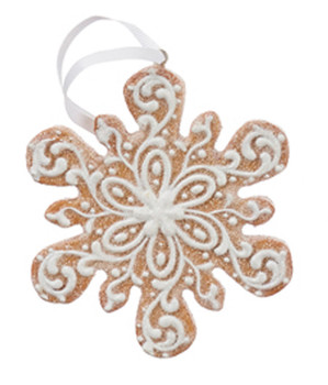 White Icing Vine Scrolls Gingerbread Cookie Ornament Snowflake