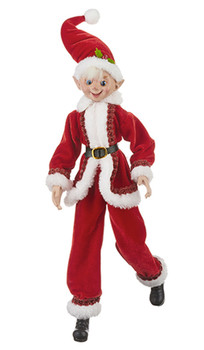 Red Suit Posable Elf Doll Ornament, Shelf Sitter