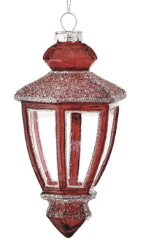 Clear with Red Hanging Lantern Glass Ornament Pointed Base