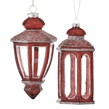 Clear with Red Hanging Lantern Glass Ornament