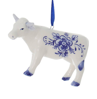 Delft Blue Style Farm Cow Ornament