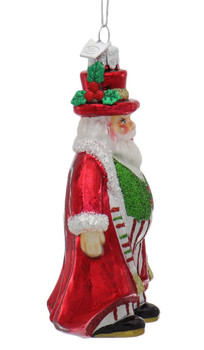 Noble Peppermint Stripes Santa Glass Ornament Side