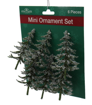 6pc Mini Frosted Pine Tree Ornaments Tree Front Side
