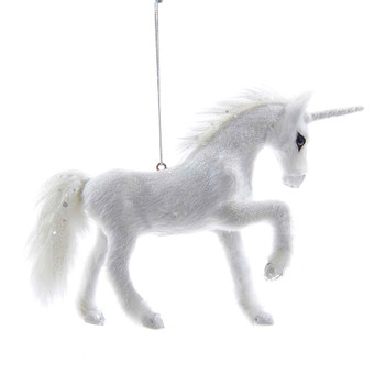 Plush White Furry Unicorn Ornament