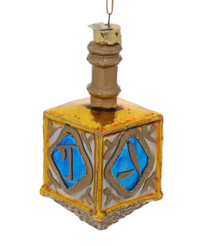 Gold and Blue Hanukkah Dreidel Ornament Dark Blue