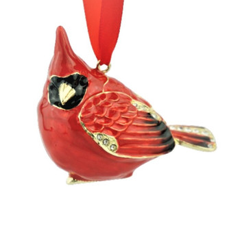 Bejeweled Enameled Metal Red Cardinal Bird Ornament by Kubla