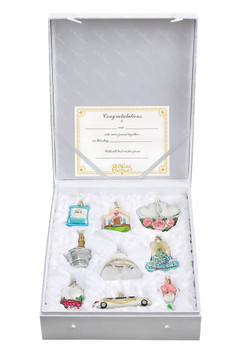 Just Married Wedding Collection 9 Glass Ornaments Set